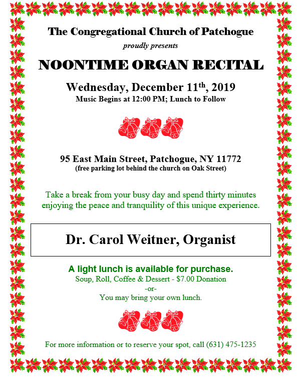 Noon Time Organ Recital & Soup Luncheon
